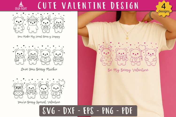 Cute Valentine Teddy bear SVG Love print design
