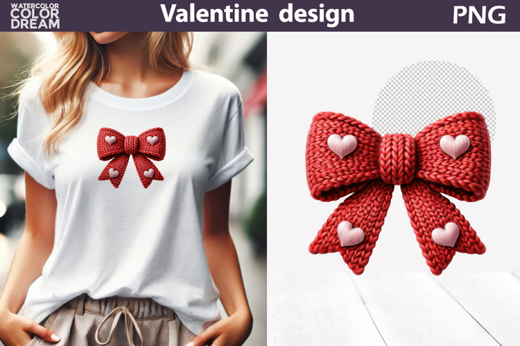 Valentine Red Bow Clipart | Bow Knitted Sublimation