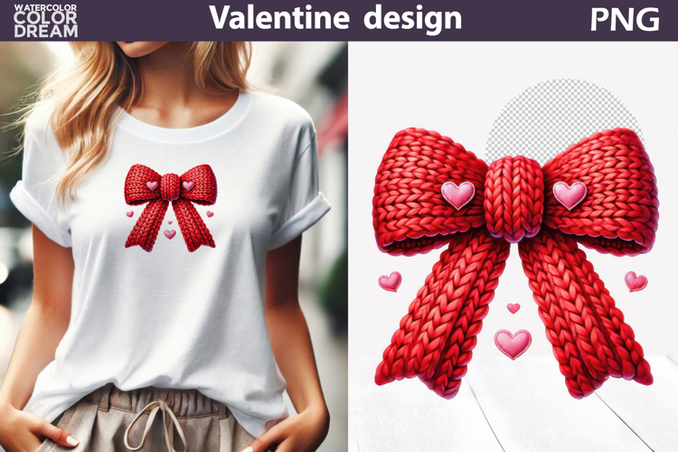Valentine Red Bow Clipart | Bow Knitted Sublimation