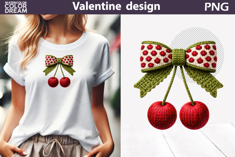 Valentine Pink Bow Clipart | Bow Cherry Knitted Sublimation