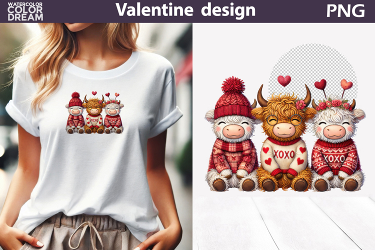 Highland Cow Valentine Clipart | Cow Heart Valentines Day