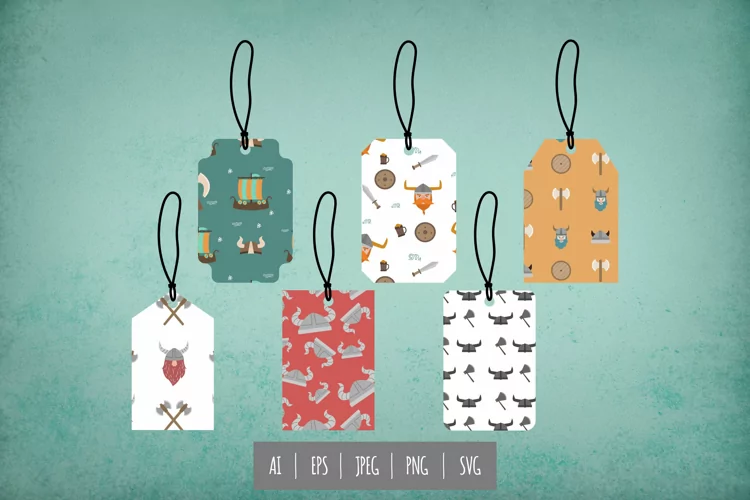 Cute Viking Seamless Pattern Shaped Tags