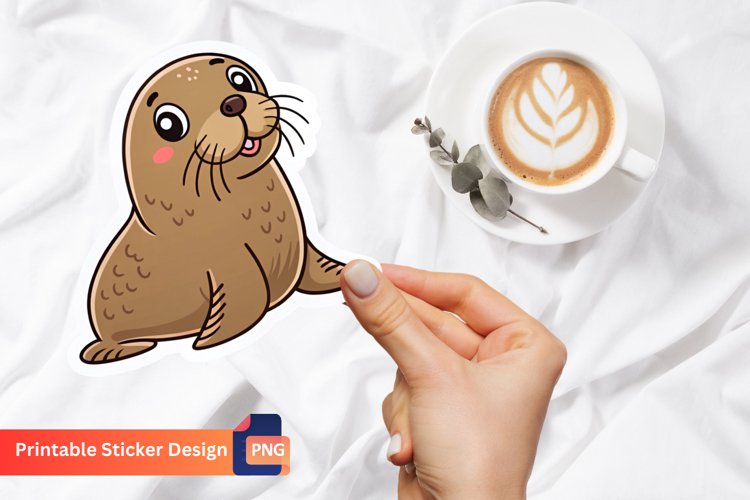 Cute Walrus Sticker, Adorable Animal Sticker, Walrus Decal example image 1