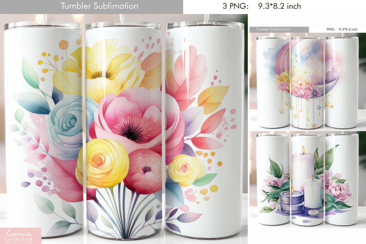 Cute Pastel Watercolor Tumbler Design example image 1