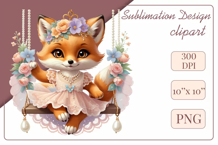Cute Watercolor Baby Fox, Clipart, Sublimation Design