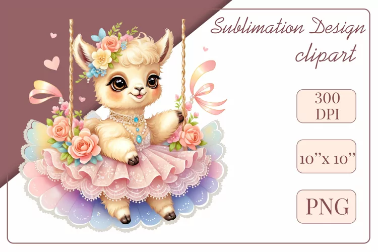 Cute Watercolor Baby llama, Clipart, Sublimation Design, Png