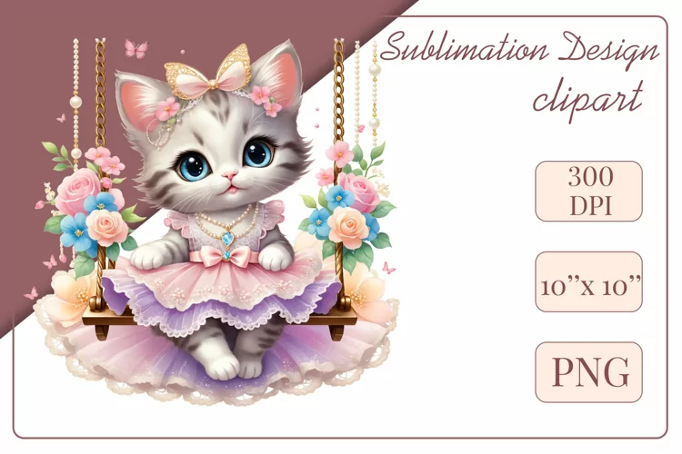 Cute Watercolor Kitten, Clipart, Sublimation Design, Png