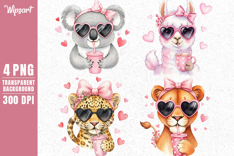 Cute Watercolor Animal Drinks Clipart PNG