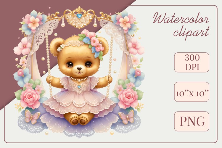 Cute Watercolor Baby Bear Clipart, Sublimation Design, Png