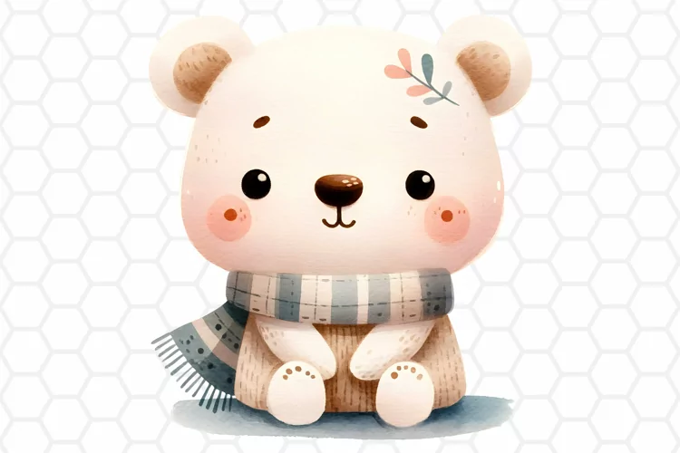 Cute Watercolor Bear Clipart | Bear PNG Design