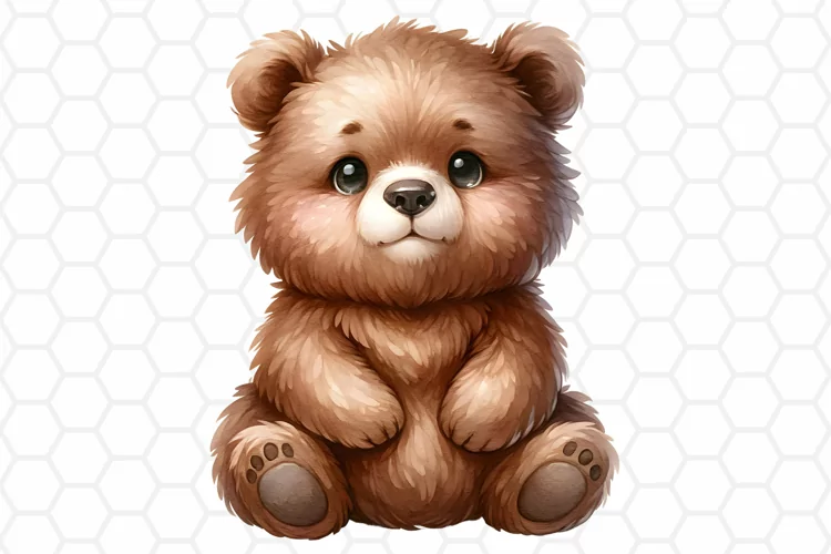 Cute Watercolor Bear Clipart, Sublimation PNG