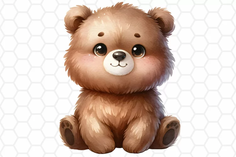 Cute Watercolor Bear Clipart, Sublimation PNG
