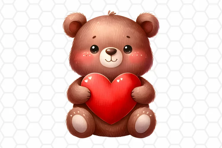 Cute Watercolor Bear Clipart, Valentine Sublimation