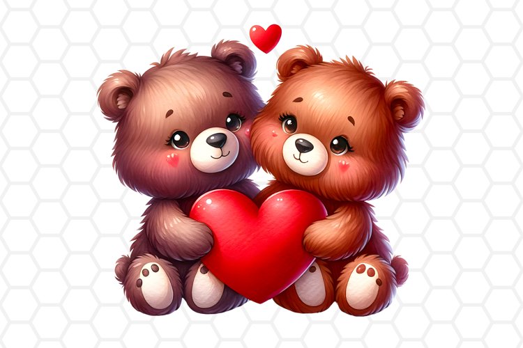 Cute Watercolor Bear Couple Clipart, Valentine Sublimation