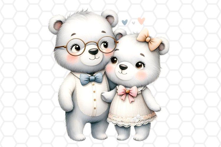 Cute Watercolor Bear Couple Clipart, Valentine Sublimation