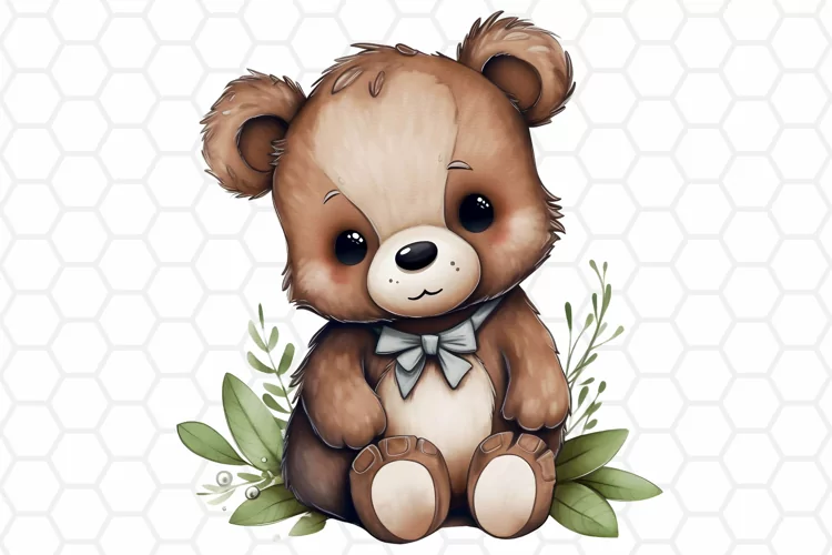Cute Watercolor Bear Nursery Clipart, Sublimation PNG