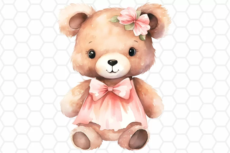 Cute Watercolor Bear Nursery Clipart, Sublimation PNG