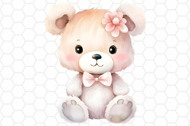 Cute Watercolor Bear Nursery Clipart, Sublimation PNG