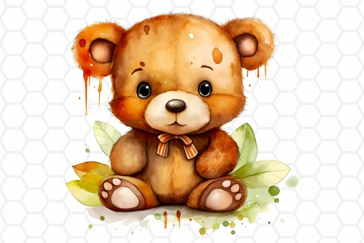 Cute Watercolor Bear Nursery Clipart, Sublimation PNG