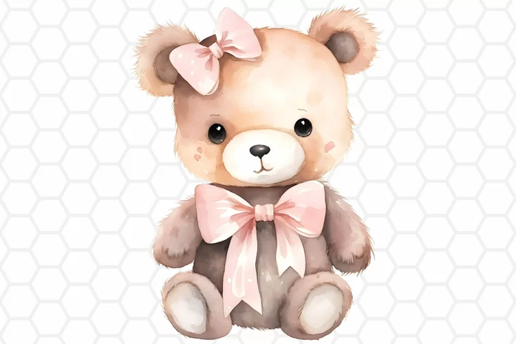 Cute Watercolor Bear Nursery Clipart, Sublimation PNG