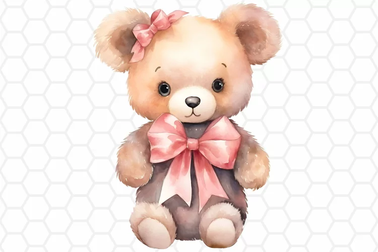Cute Watercolor Bear Nursery Clipart, Sublimation PNG