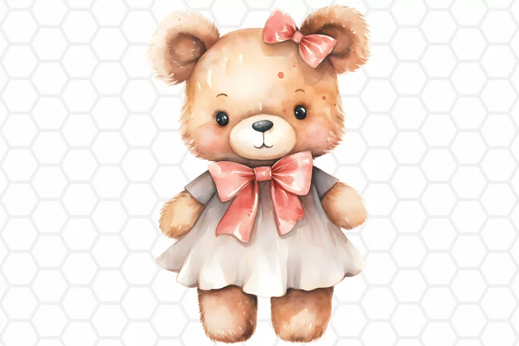 Cute Watercolor Bear Nursery Clipart, Sublimation PNG