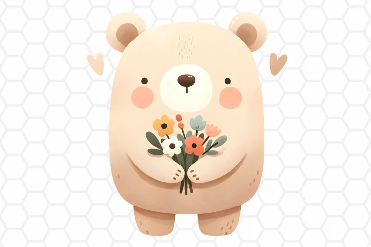 Cute Watercolor Bear Nursery Clipart, Sublimation PNG