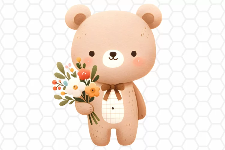 Cute Watercolor Bear Nursery Clipart, Sublimation PNG