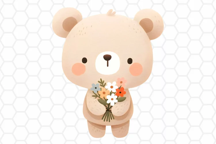 Cute Watercolor Bear Nursery Clipart, Sublimation PNG
