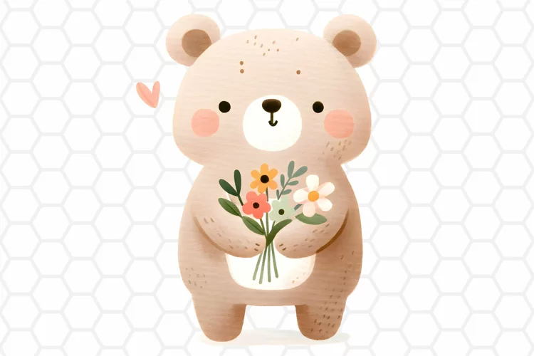 Cute Watercolor Bear Nursery Clipart, Sublimation PNG