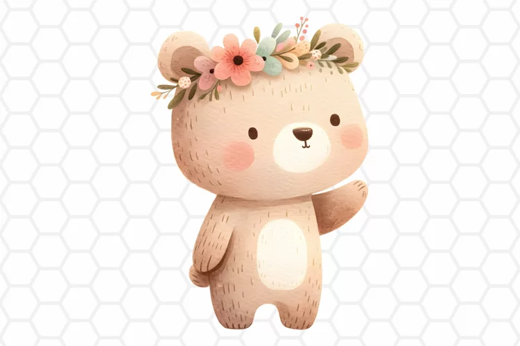 Cute Watercolor Bear Nursery Clipart, Sublimation PNG