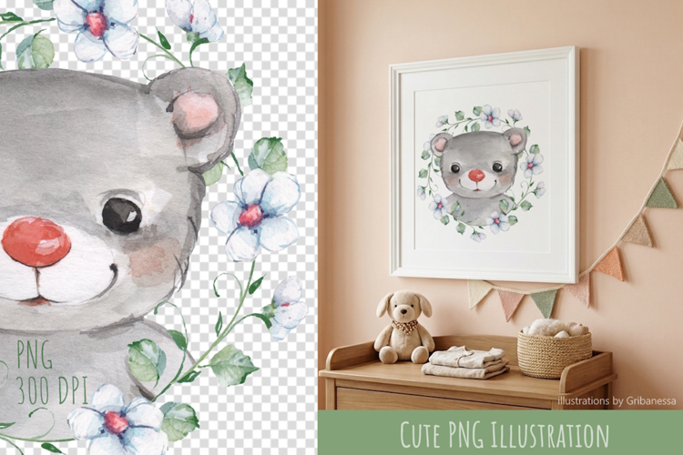 Hand-Drawn Cute Watercolor Bear Illustration