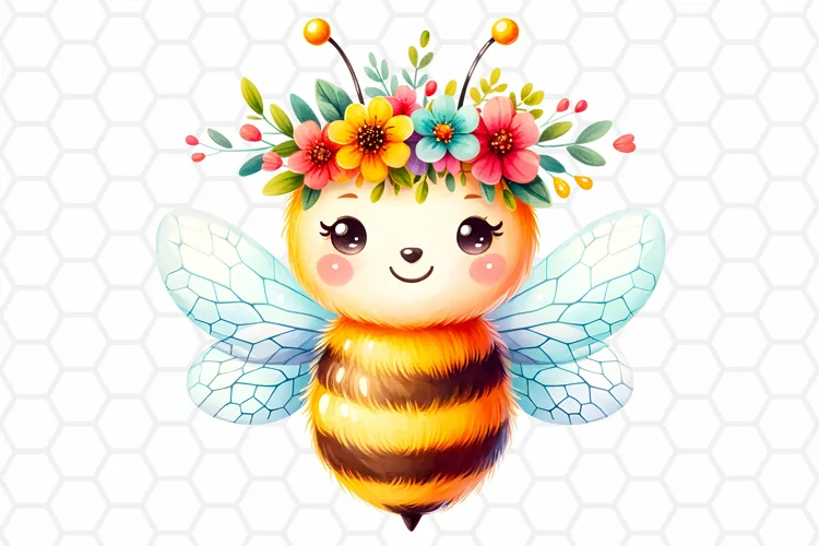Cute Watercolor Bee Clipart, Honeybee Sublimation PNG