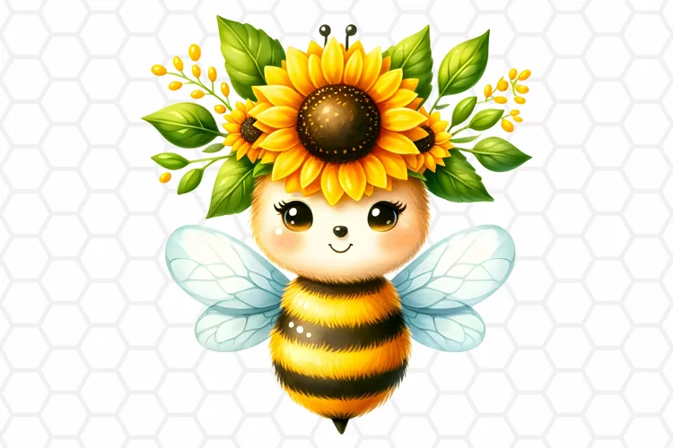 Cute Watercolor Bee Clipart, Honeybee Sublimation PNG
