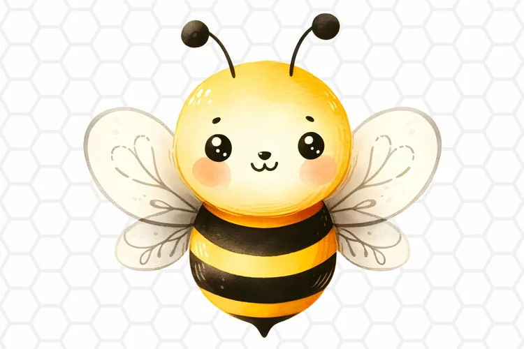 Cute Watercolor Bee Clipart, Honeybee Sublimation PNG