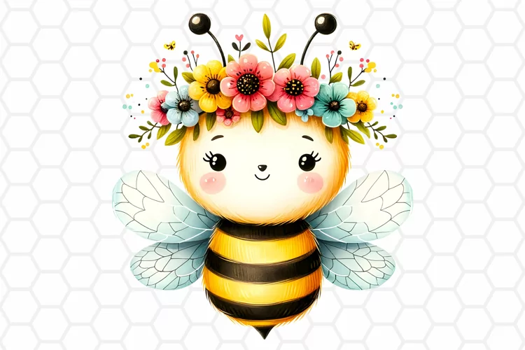 Cute Watercolor Bee Clipart, Honeybee Sublimation PNG