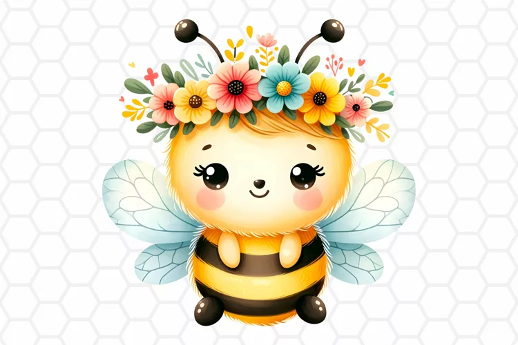 Cute Watercolor Bee Clipart, Honeybee Sublimation PNG