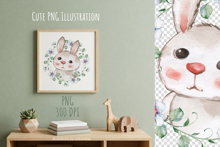 Hand-Drawn Cute Watercolor Bunny Illustration PNG