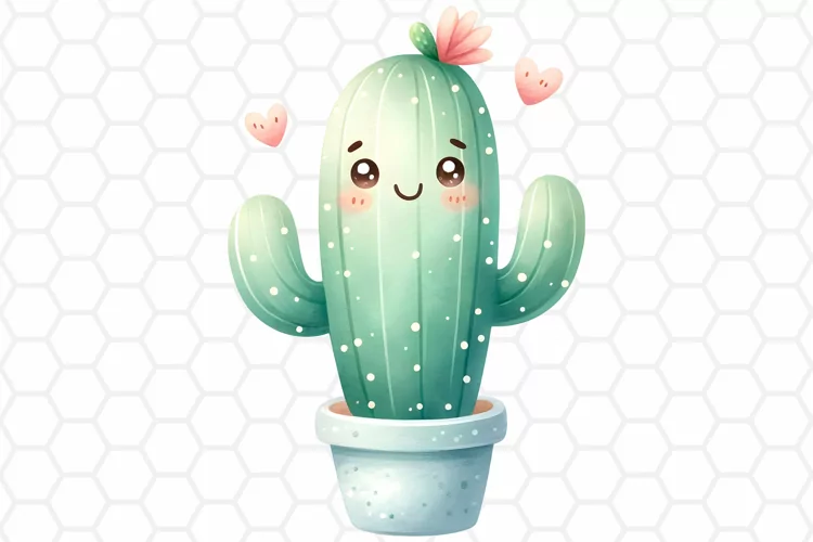 Cute Watercolor Cactus Clipart, Sublimation PNG