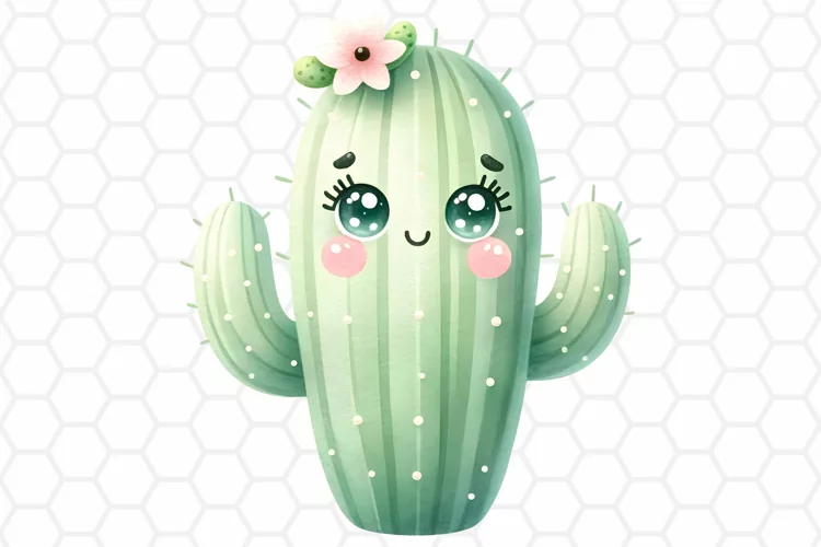 Cute Watercolor Cactus Clipart, Sublimation PNG