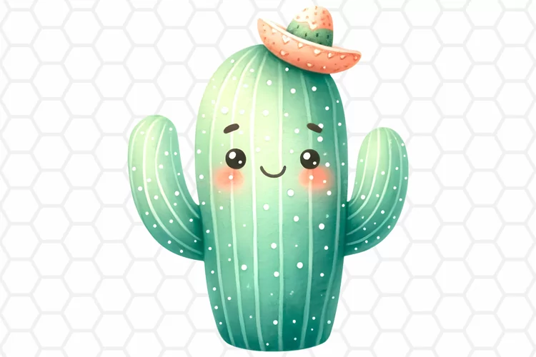 Cute Watercolor Cactus Clipart, Sublimation PNG