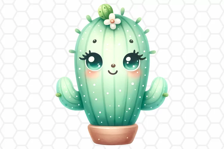 Cute Watercolor Cactus Clipart, Sublimation PNG