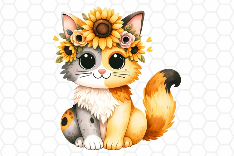 Cute Watercolor Cat Clipart, Cat Sublimation PNG