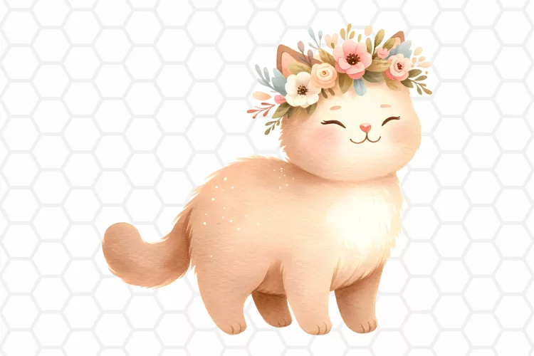 Cute Watercolor Cat Clipart, Cat Sublimation PNG