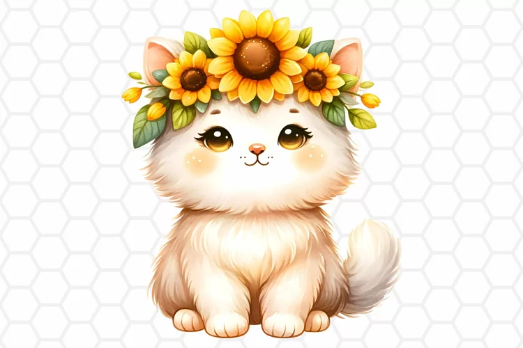 Cute Watercolor Cat Clipart, Cat Sublimation PNG