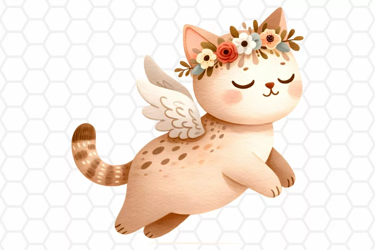 Cute Watercolor Cat Clipart, Cat Sublimation PNG