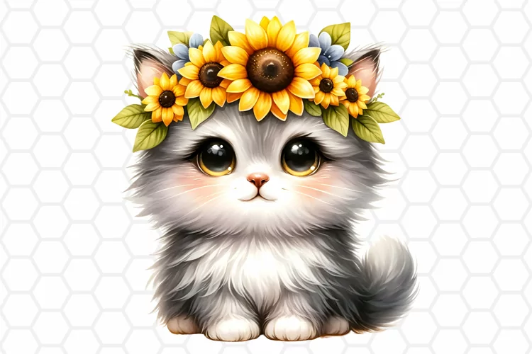 Cute Watercolor Cat Clipart, Cat Sublimation PNG