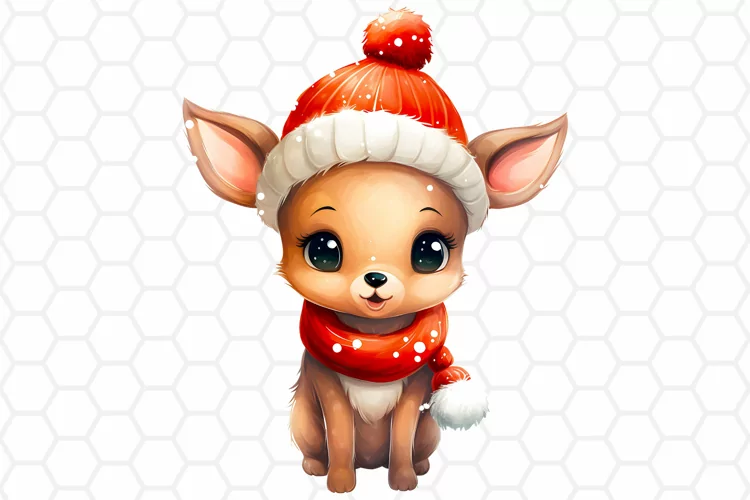 Cute Watercolor Christmas Deer Clipart, Sublimation PNG