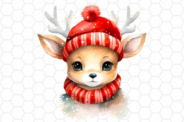 Cute Watercolor Christmas Deer Clipart, Sublimation PNG