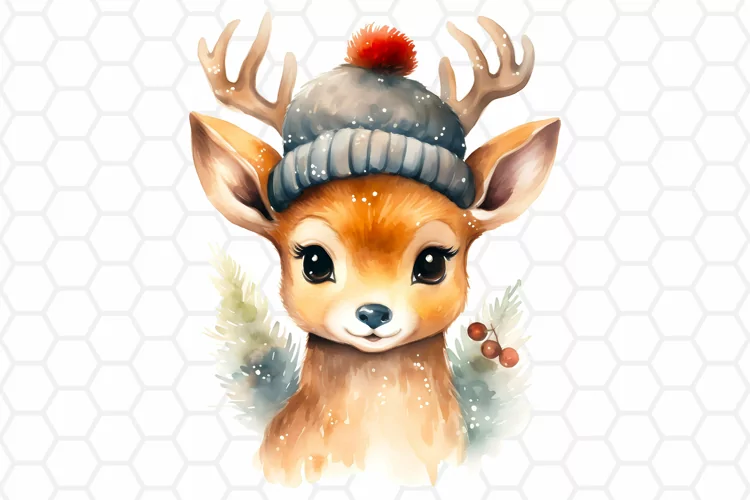 Cute Watercolor Christmas Deer Clipart, Sublimation PNG